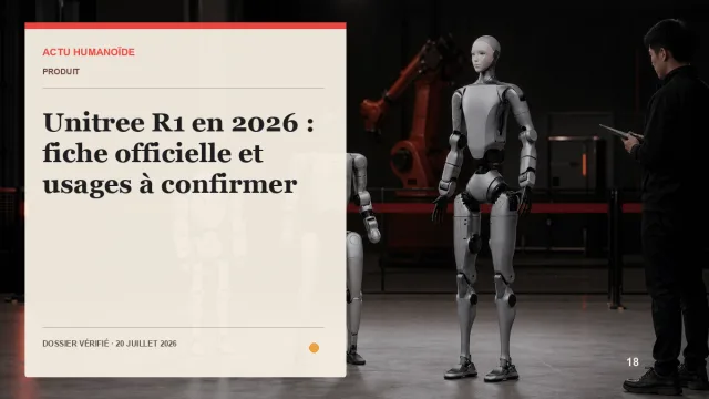Scène photographique illustrant le dossier « Unitree R1 en 2026 : fiche officielle et usages à confirmer »
